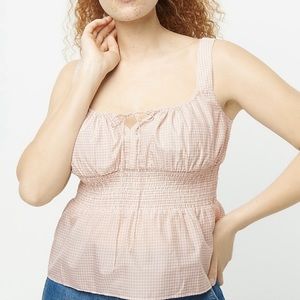 J. Crew Smocked Waist Tank Tan/White S